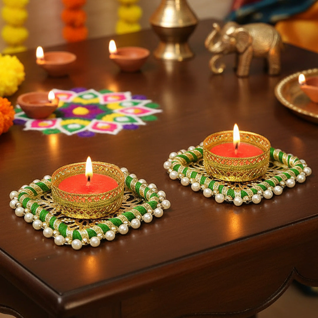 (Set Of 5) Decorative Ring Diya - Square