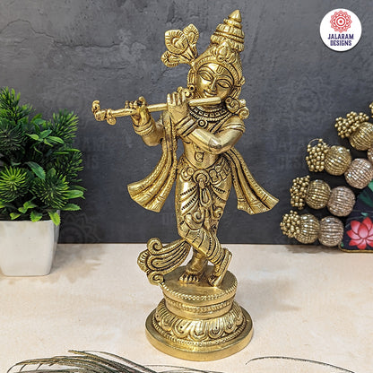 Brass Handcrafted Lord Krishna Idol - Unique Divine Sculpture | For Temple, Home, Office, Pooja, Decor, Gifts