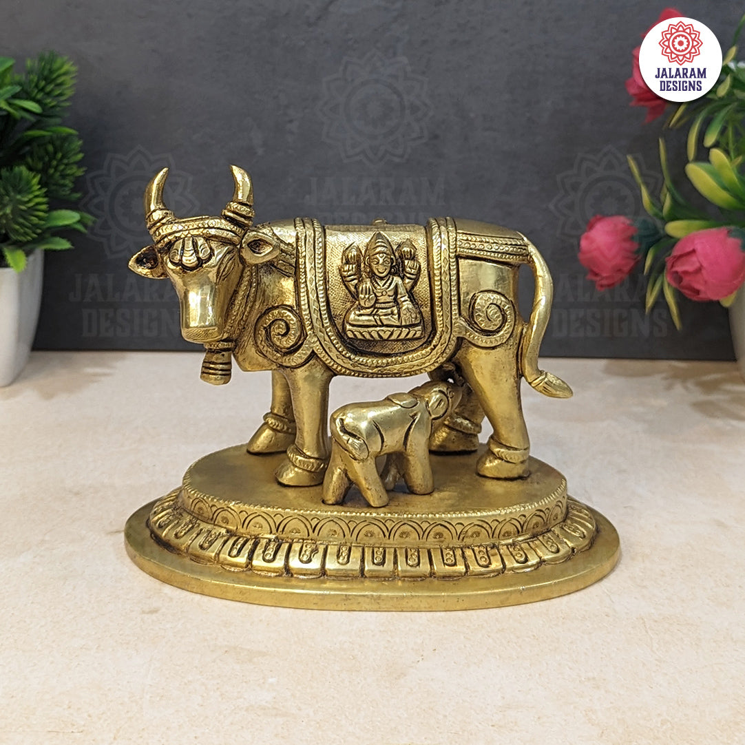 Brass Kamdhenu Cow and Calf Statue