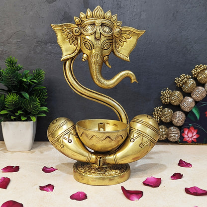 Brass Ganesha Idol with Akhand Diya