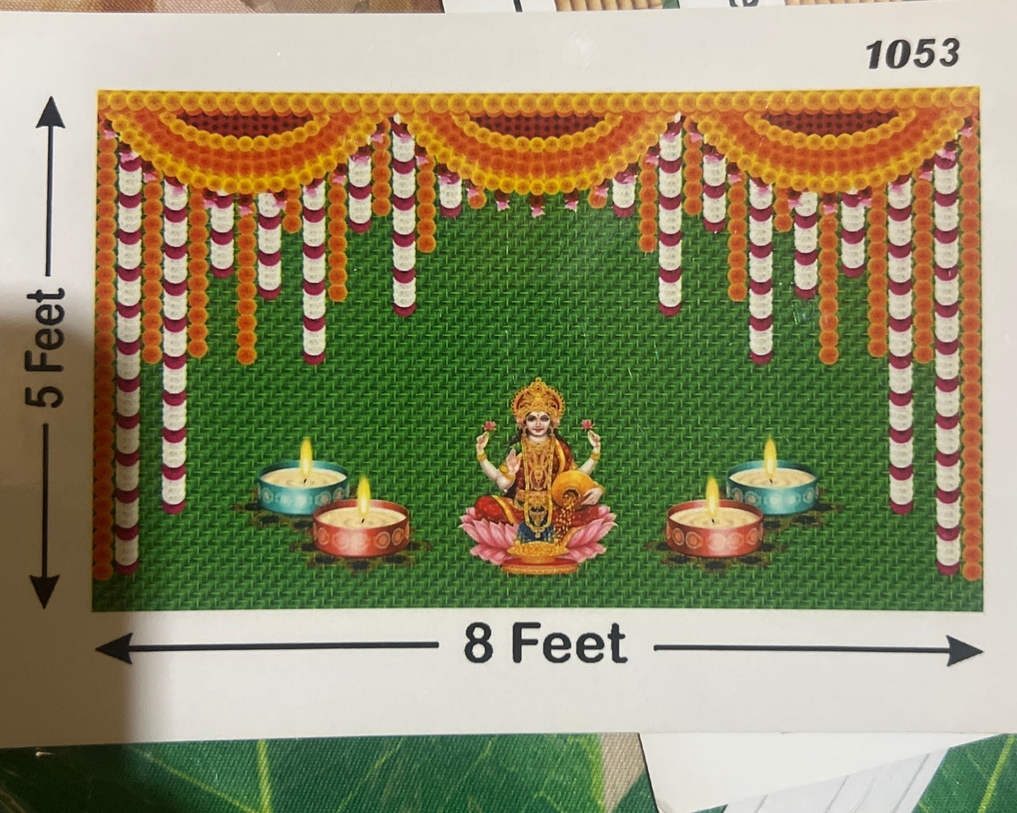 Weaved Coconut Leaf with Flower Goddess Laxmi Mata With Diya Lamp Design Backdrop for Pooja Decoration Traditional Deepavali Size (5x8) FT