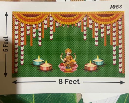 Weaved Coconut Leaf with Flower Goddess Laxmi Mata With Diya Lamp Design Backdrop for Pooja Decoration Traditional Deepavali Size (5x8) FT