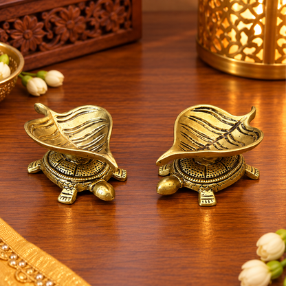 Tortoise Leaf Diya (Set of 2) | Decorative Diwali Diyas | Festive Pooja & Home Décor