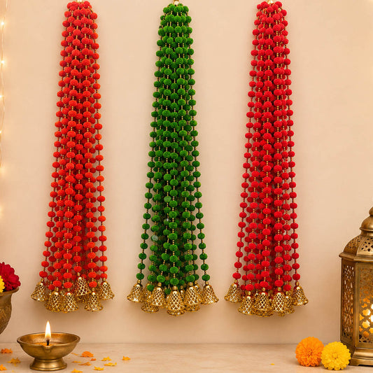 Pompom Hanging with Bells (Pair)
