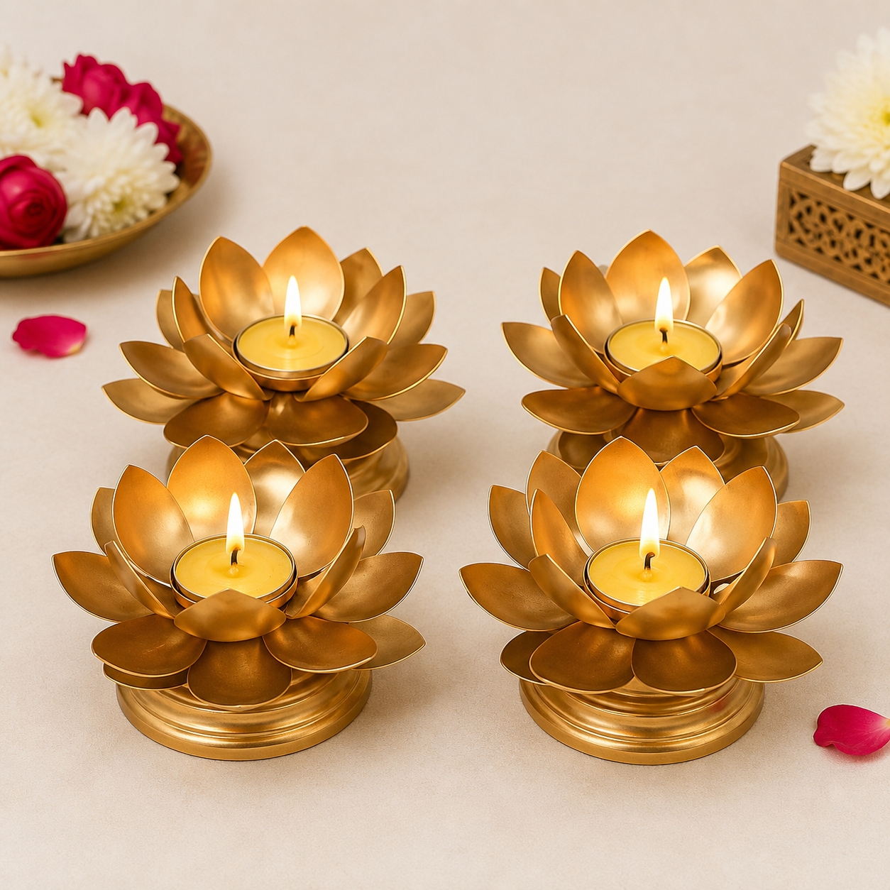 Flower Diya with Stand (Pair)