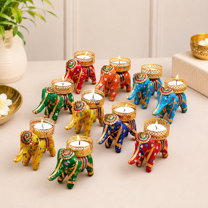 Set Of 2 Elephant Tealight Candles Holder for Birthday, Diwali, Festival Decoration Christmas Corporate Gifts Elephant Tealight Candle Holder Home Decoration Items for Diwali