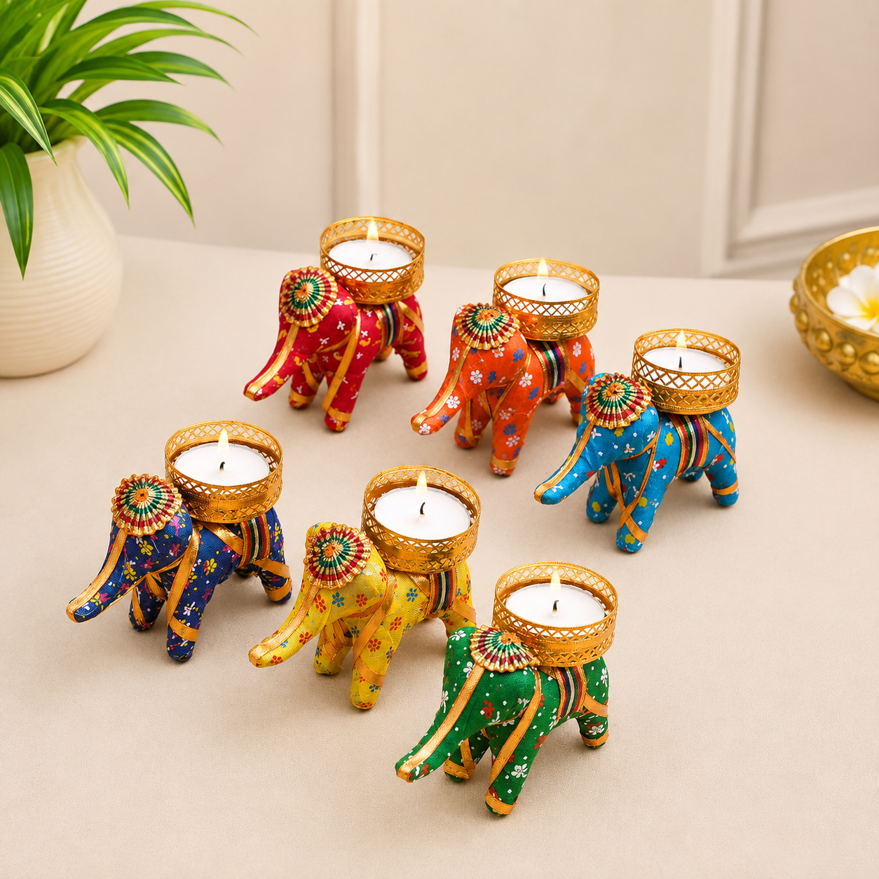 Set Of 2 Elephant Tealight Candles Holder for Birthday, Diwali, Festival Decoration Christmas Corporate Gifts Elephant Tealight Candle Holder Home Decoration Items for Diwali