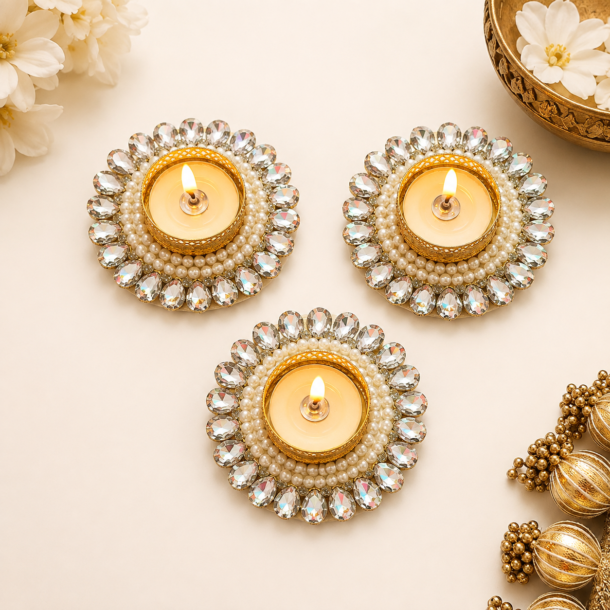 (Set Of 2) Diamond Patch Diya