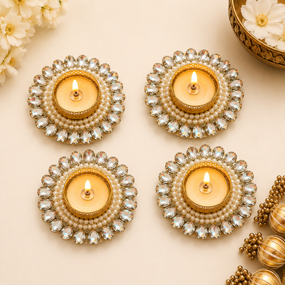 (Set Of 2) Diamond Patch Diya