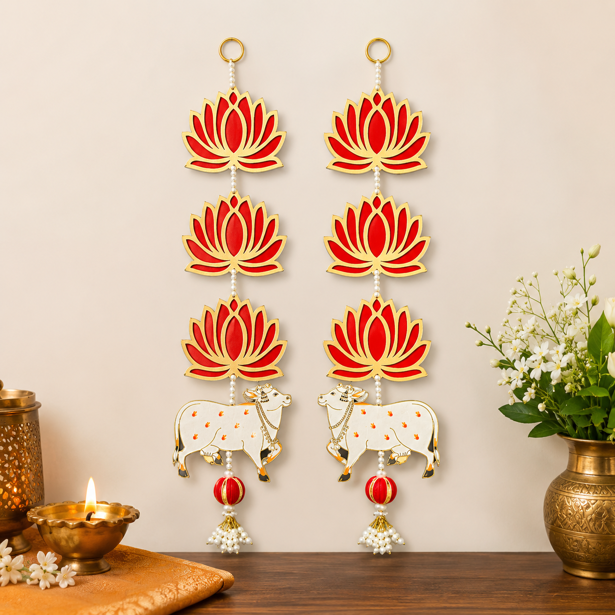 Lotus And Cow Hangings (Pair)
