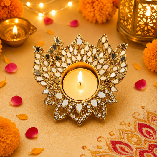 (Single) Metal Lotus Shape Mirror Tea Light