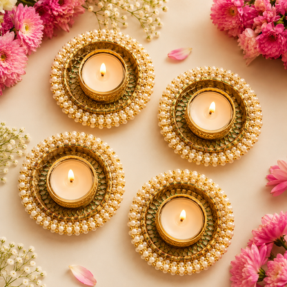(Set Of 4) Golden Bangle Tea Light Holder