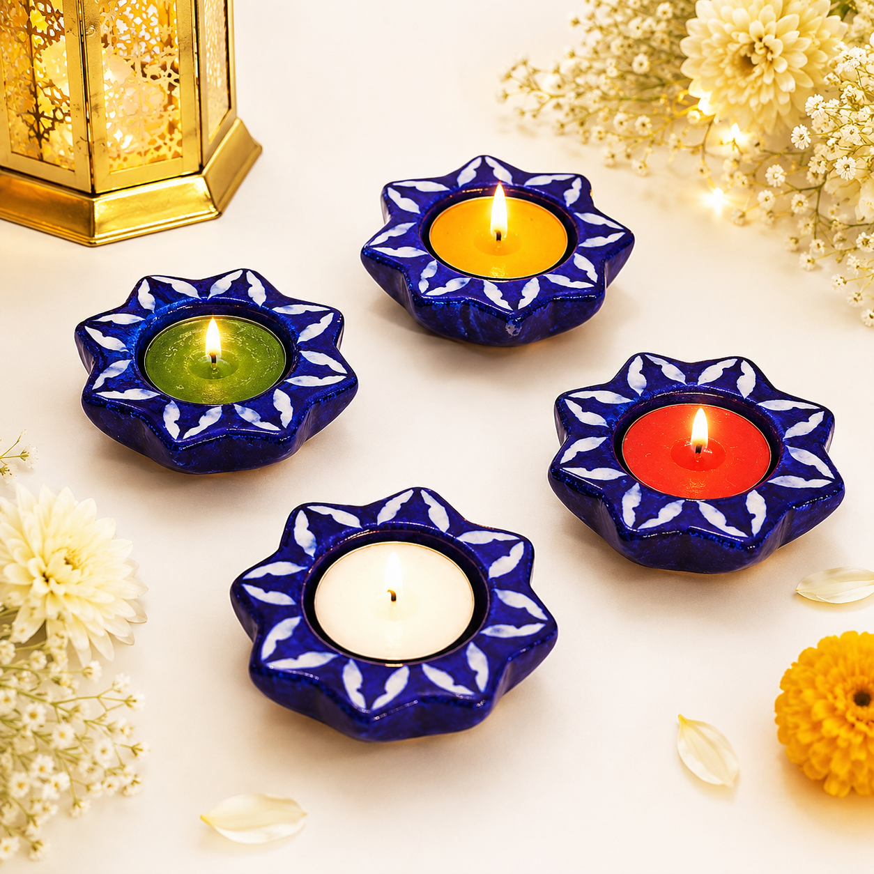 Blue Pottery Star Design Tea Lights - Single Piece