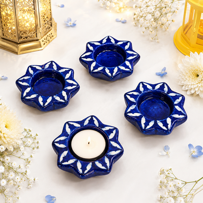 Blue Pottery Star Design Tea Lights - Single Piece