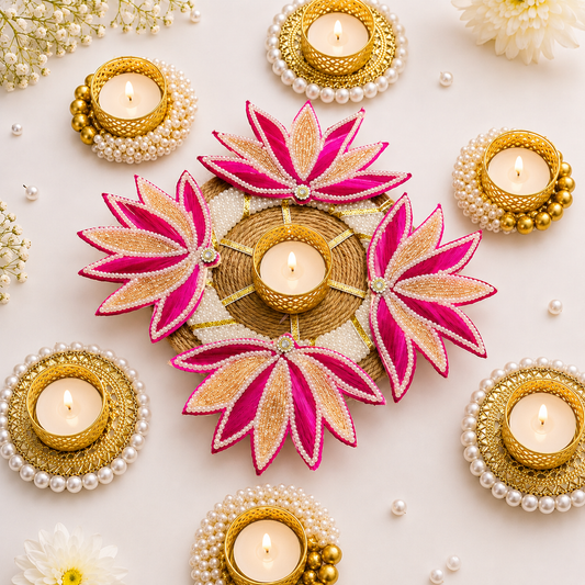 (Set of 7) Magenta Lotus Decorative Rangoli Set