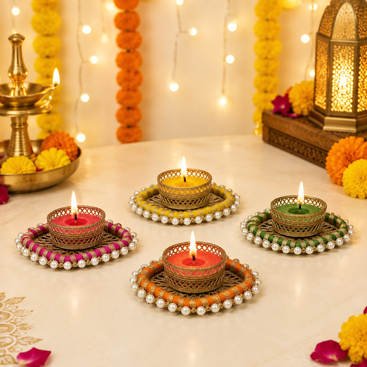 (Set Of 5) Decorative Ring Diya - Square