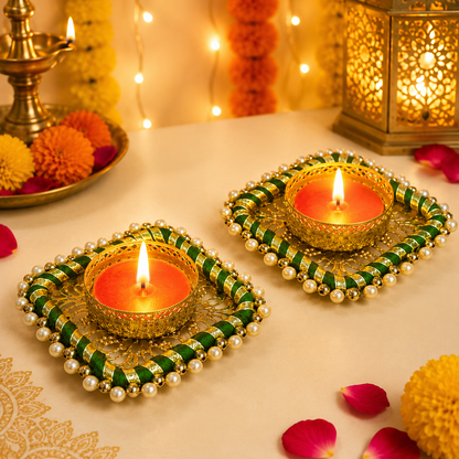 (Set Of 5) Decorative Ring Diya - Square