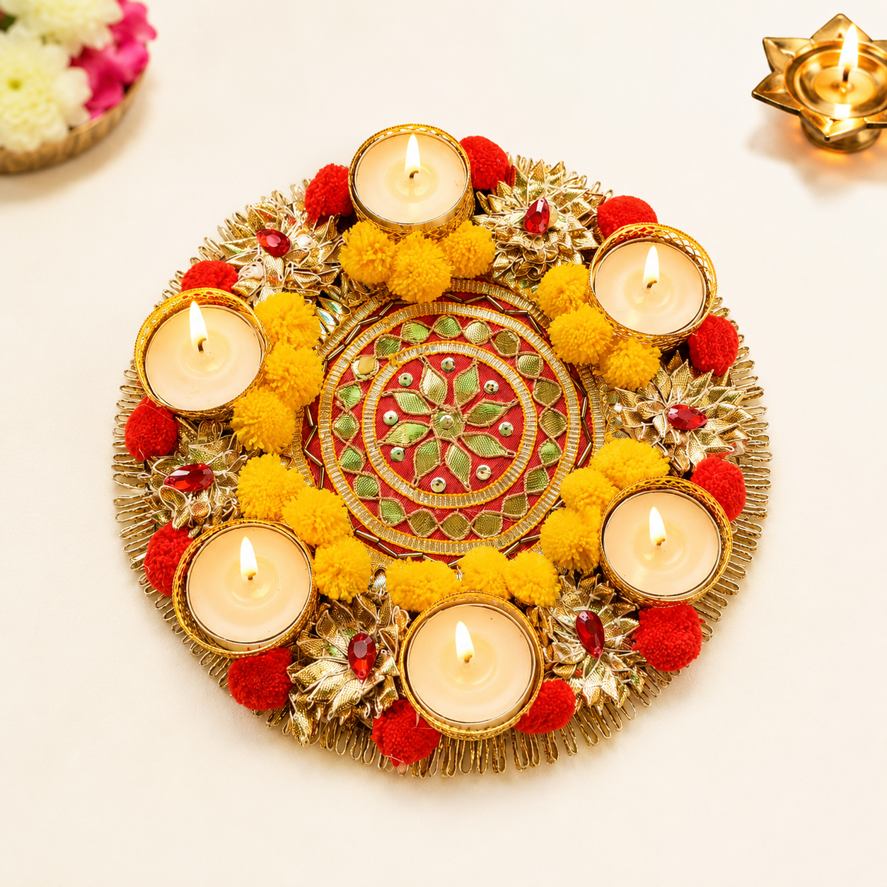 Gota Fabric Rangoli Tea Light Holder