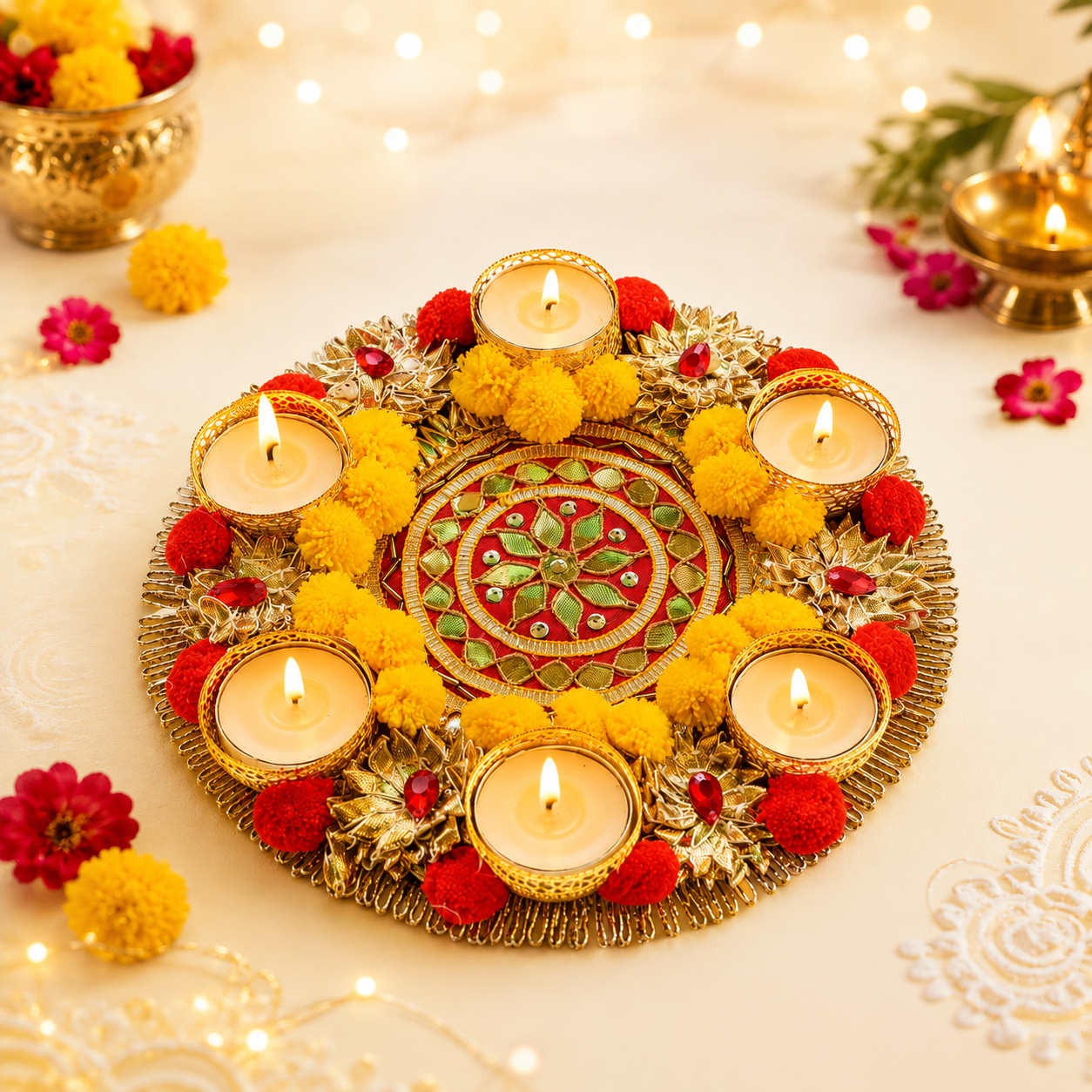 Gota Fabric Rangoli Tea Light Holder