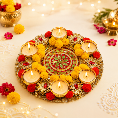 Gota Fabric Rangoli Tea Light Holder