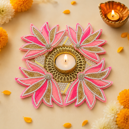 Pink Lotus Decorative Rangoli T-light – Diwali & Festive Home Decor