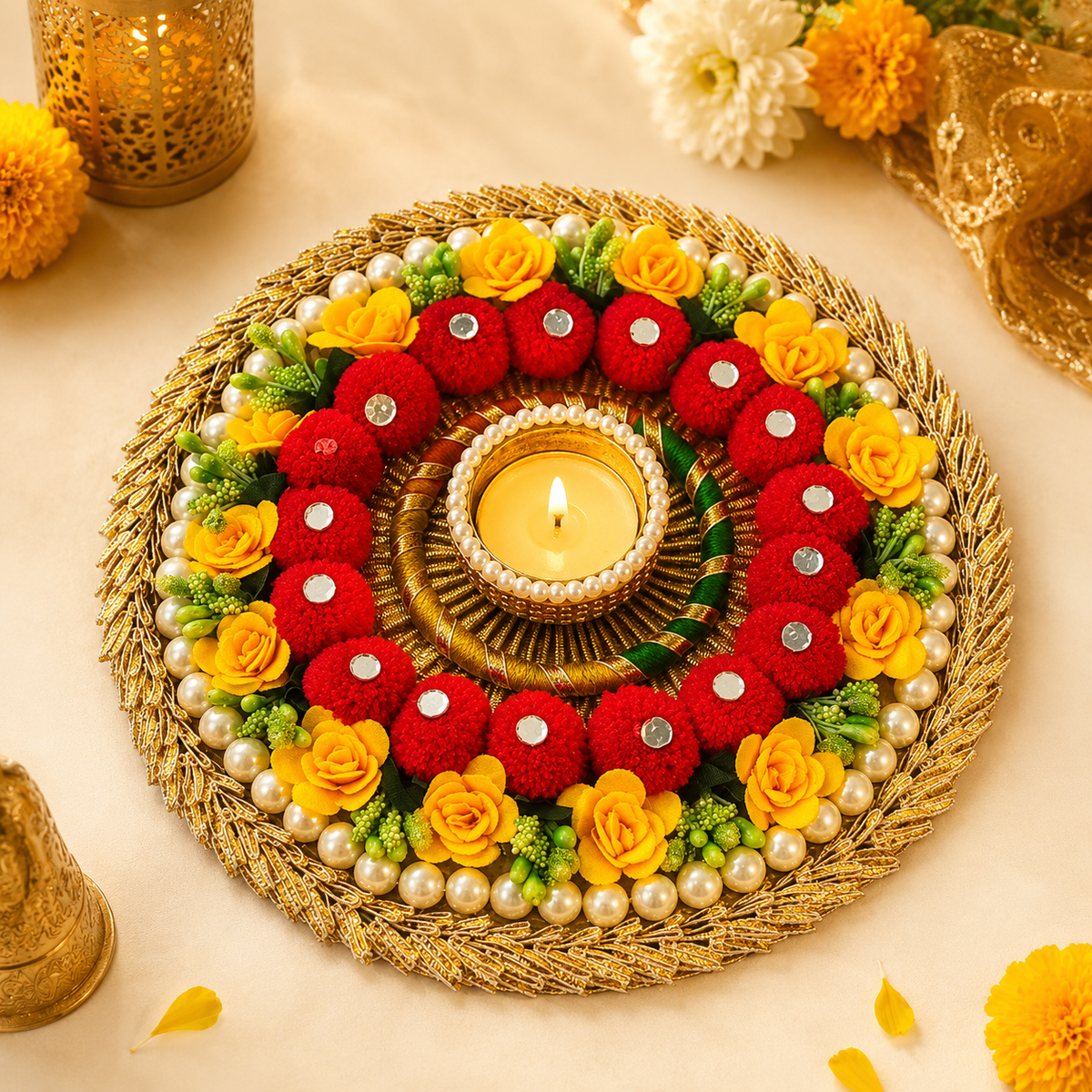 Pearl And Pom Pom Rangoli