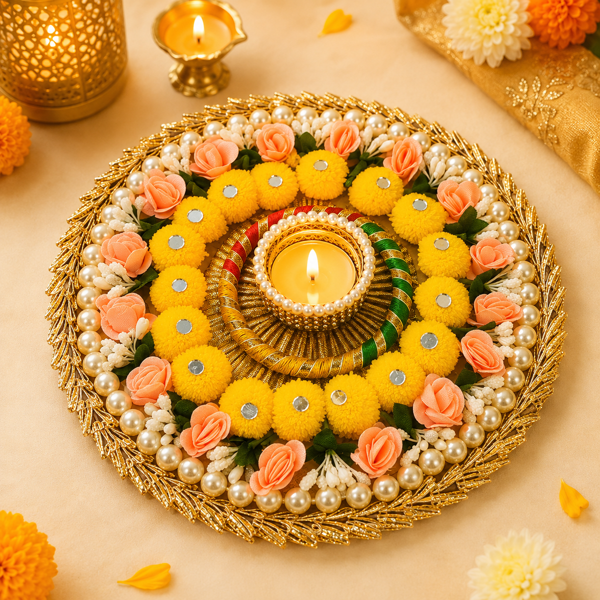 Pearl And Pom Pom Rangoli