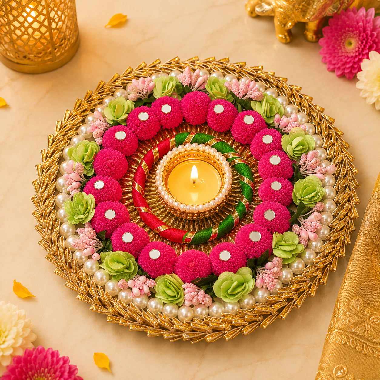 Pearl And Pom Pom Rangoli