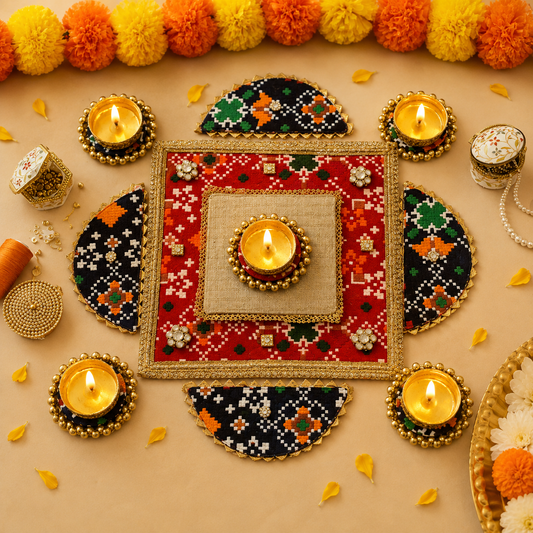 Red - Blue Patola Rangoli Set (Set of 9)
