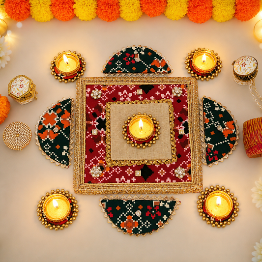 Red- Green Patola Rangoli Set (Set of 9)