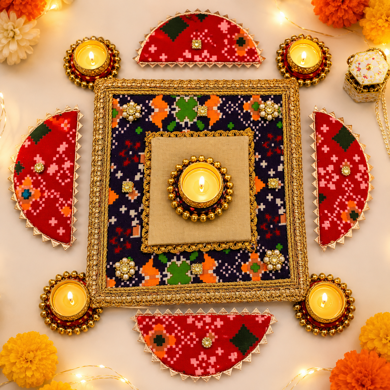 Blue-Red Patola Rangoli Set (Set of 9)