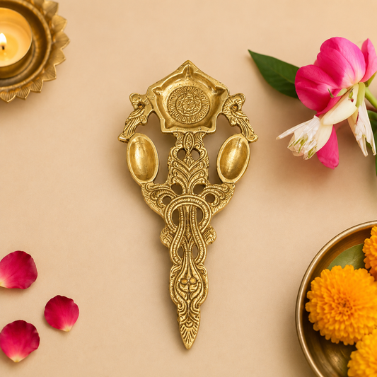 Twin Peacock Design Brass Pooja Spoon