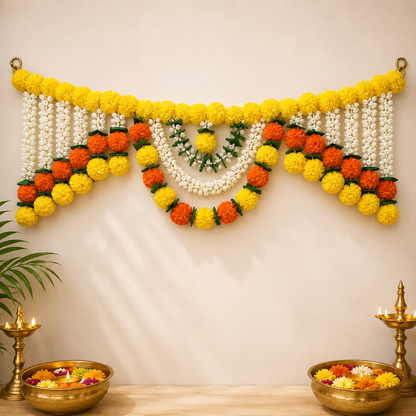 Yellow And Orange Marigold And Mogra Toran