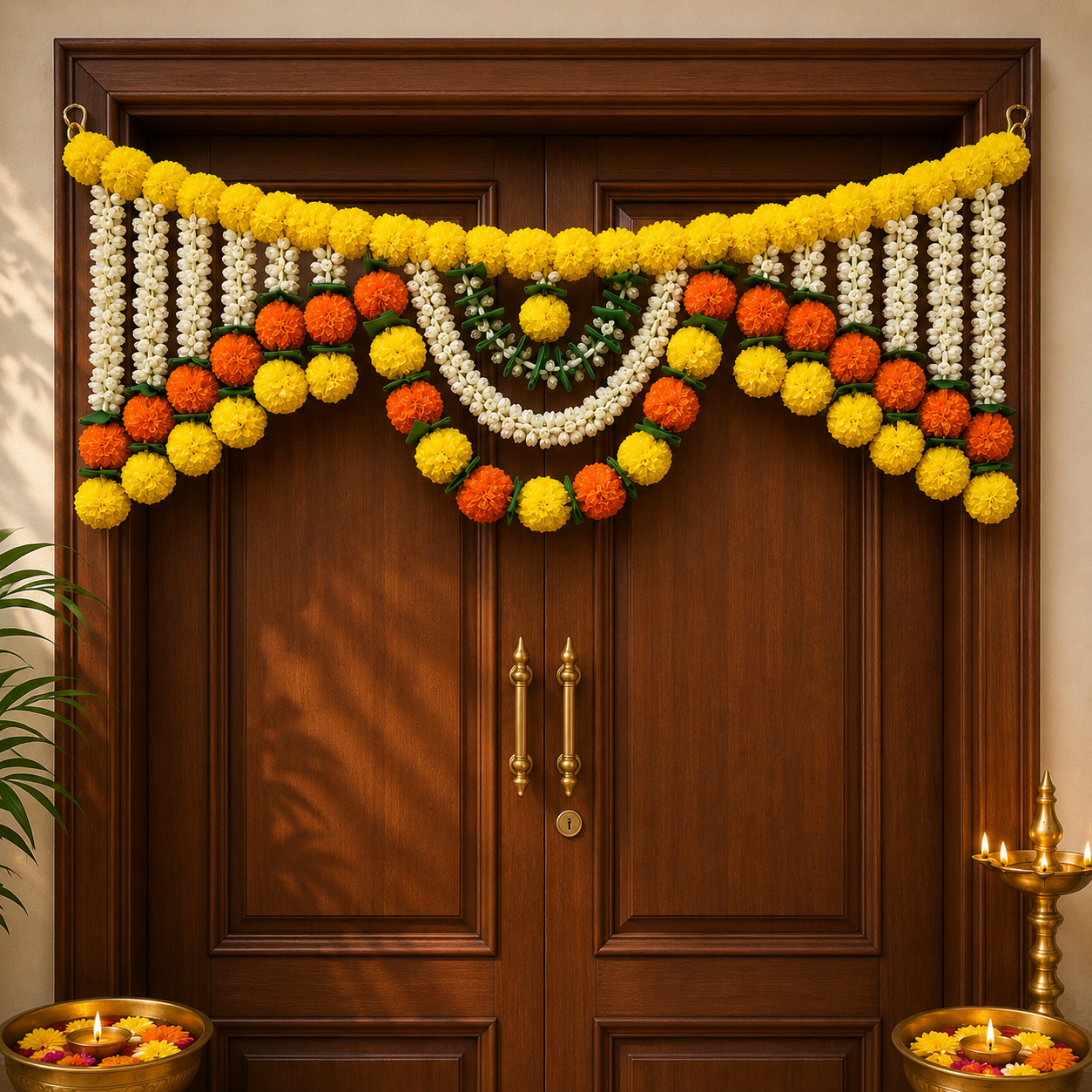 Yellow And Orange Marigold And Mogra Toran