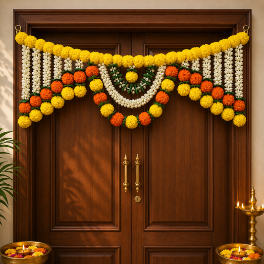 Yellow And Orange Marigold And Mogra Toran