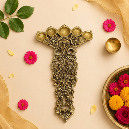 Brass Sheshnag Five Petal Pooja Spoon
