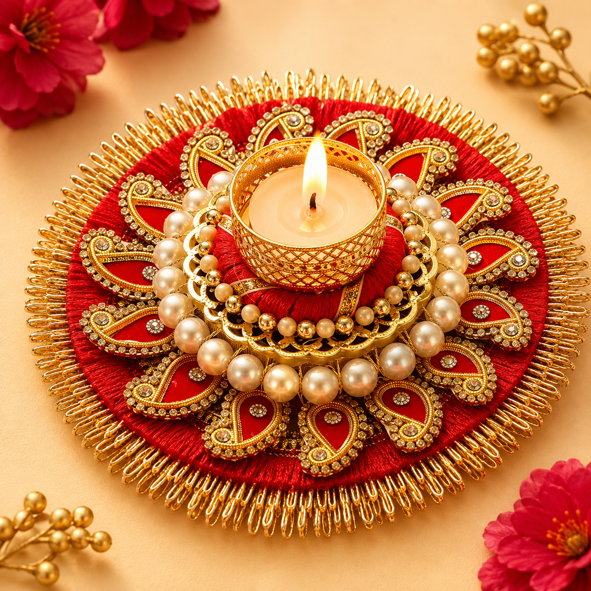 Paisley And Pearl Frill Tea Light Holder