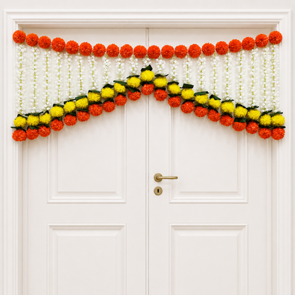 Orange Yellow Marigold And Mogra Toran