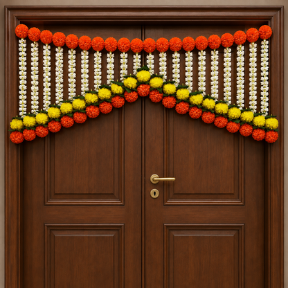 Orange Yellow Marigold And Mogra Toran