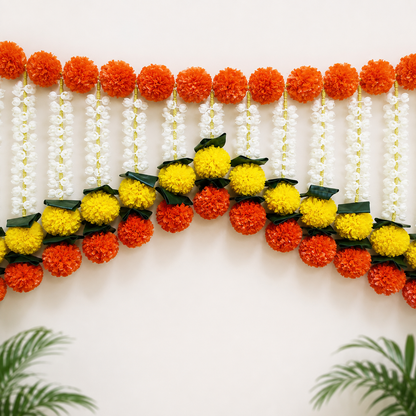Orange Yellow Marigold And Mogra Toran