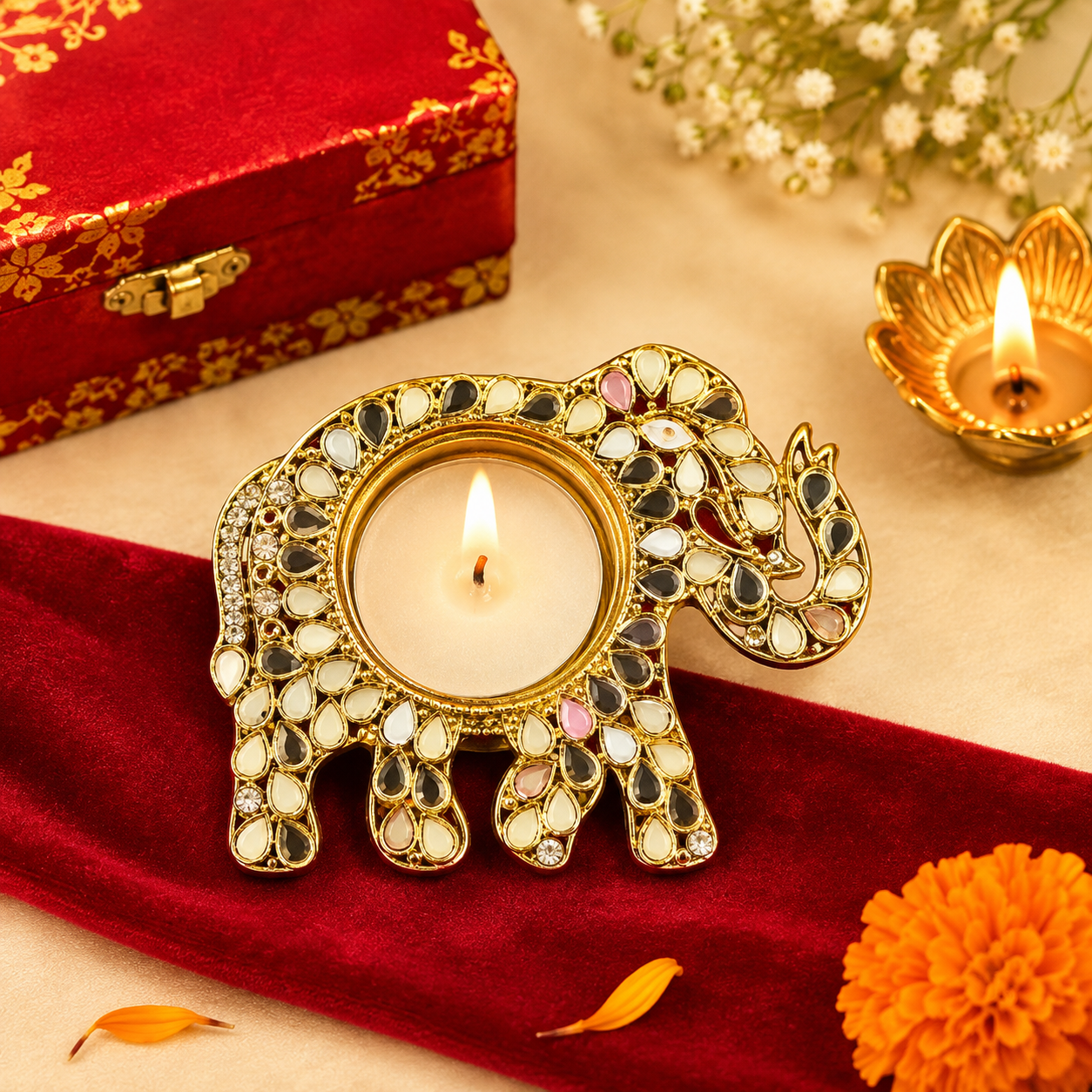 (Single) Metal Elephant Shape Mirror Tea Light