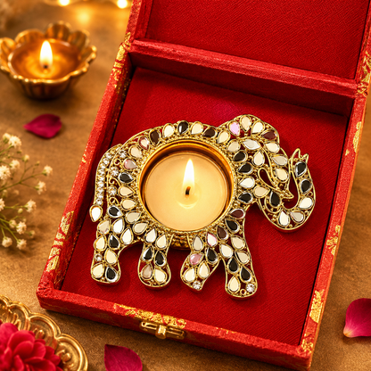 (Single) Metal Elephant Shape Mirror Tea Light