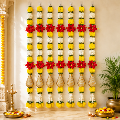 Decorative Yellow Marigold, Rajnigandha, And Diamond Dangler Strings