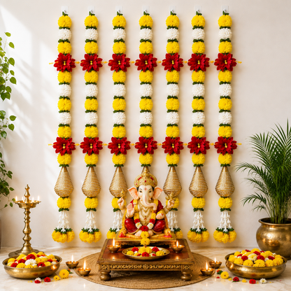 Decorative Yellow Marigold, Rajnigandha, And Diamond Dangler Strings
