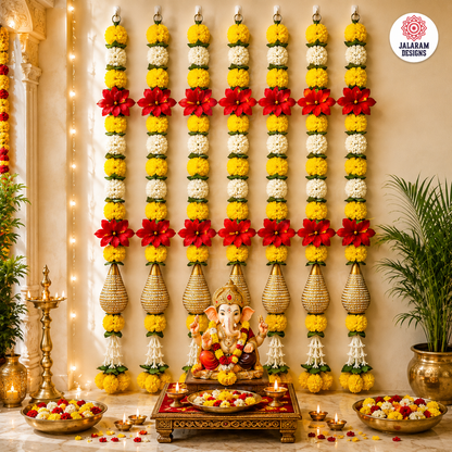 Decorative Yellow Marigold, Rajnigandha, And Diamond Dangler Strings