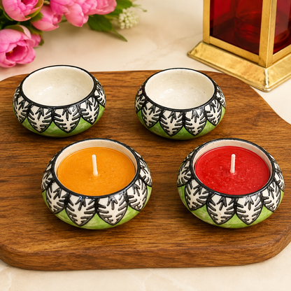 Blue Pottary Matki Diya (Green) - Single Piece