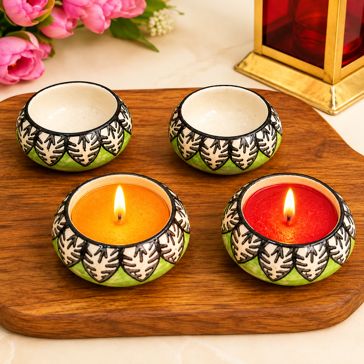Blue Pottary Matki Diya (Green) - Single Piece