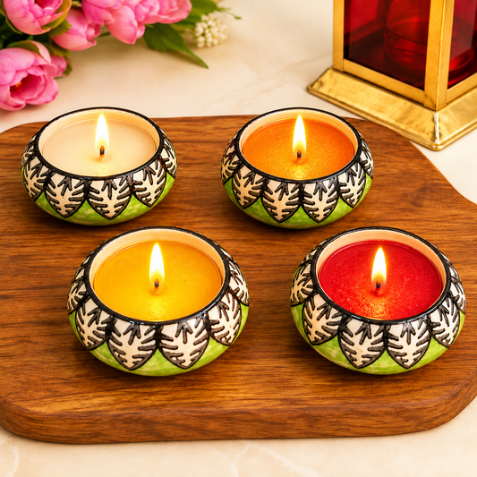 Blue Pottary Matki Diya (Green) - Single Piece