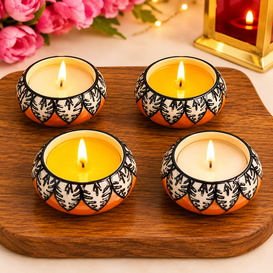 Blue Pottary Matki Diya (Orange) - Single Piece