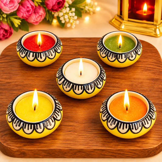 Blue Pottary Matki Diya (Yellow) - Single Piece
